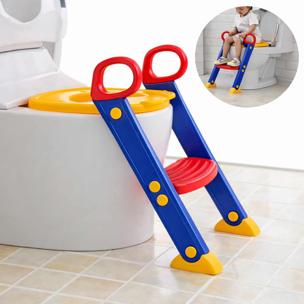 Children Toilet Ladder – Foldable Potty Training Seat with Steps & Handrails