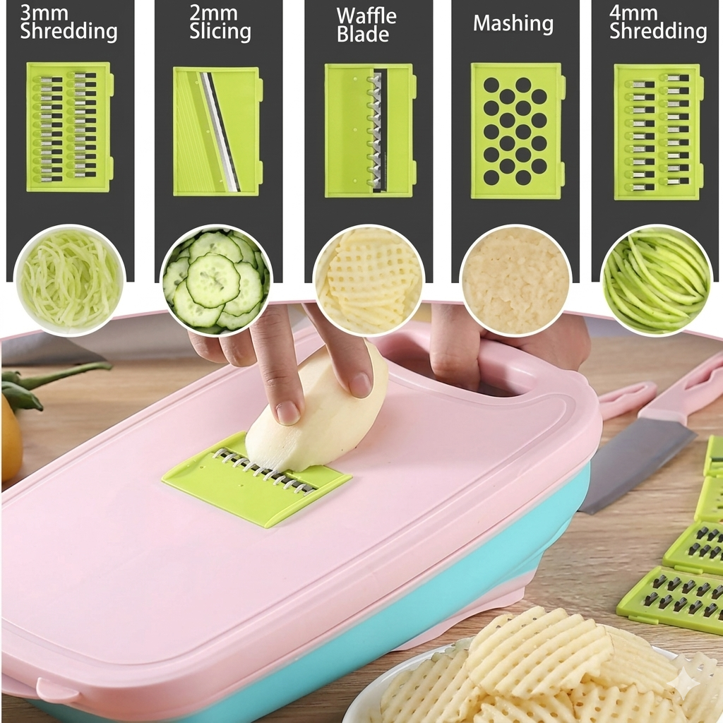 Vegetable Slicer & Cutter Kit with Colander and Storage